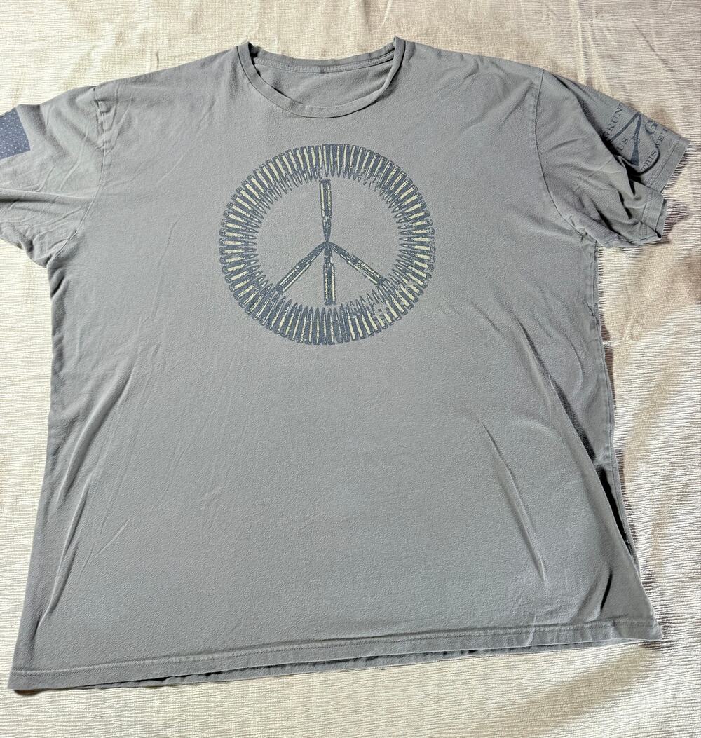Grunt Style Mens Gray T Shirt Bullet Ammo Peace Sign USA Flag Military Patriotic